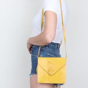 Vintage Yellow Leather Purse / Clutch made in Spain